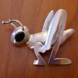 Silpada Sterling Silver Cricket Brooch with Black Onyx Eye 10085